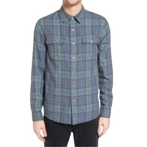 Current/Elliott Forest Green & Blue Plaid Button Down Long Sleeve Cierra Fit Top